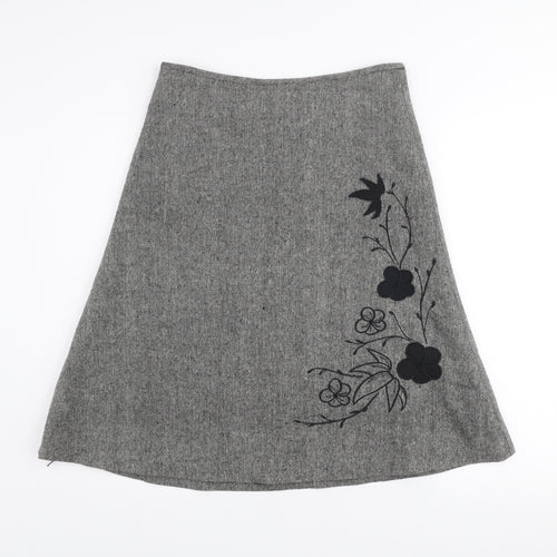 St. Bernard for Dunnes Stores Grey Wool Blend A-Line Floral Embroidered Skirt Women's Size 8