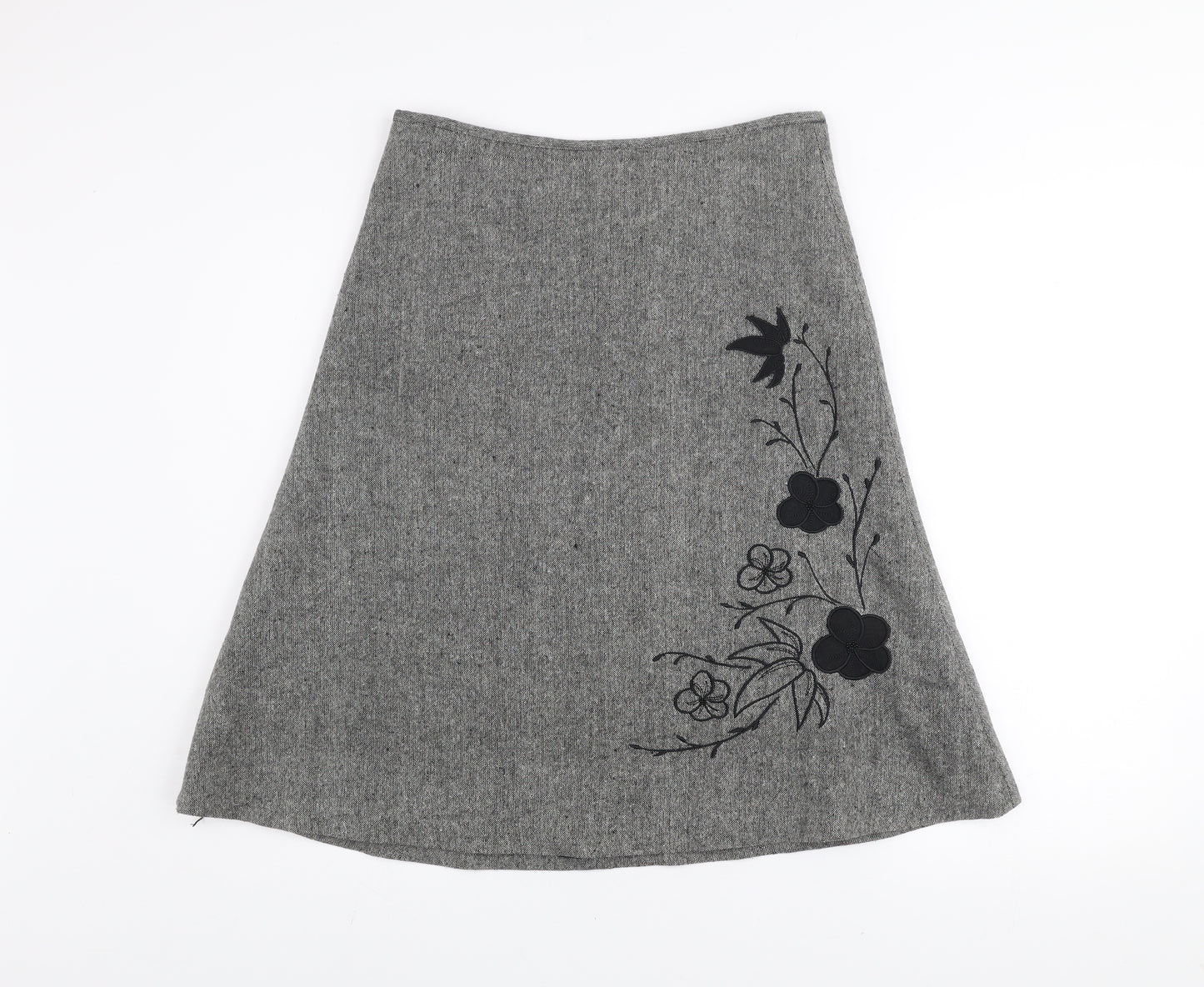 St. Bernard for Dunnes Stores Grey Wool Blend A-Line Floral Embroidered Skirt Women's Size 8