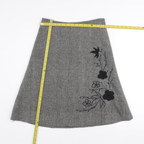 St. Bernard for Dunnes Stores Grey Wool Blend A-Line Floral Embroidered Skirt Women's Size 8