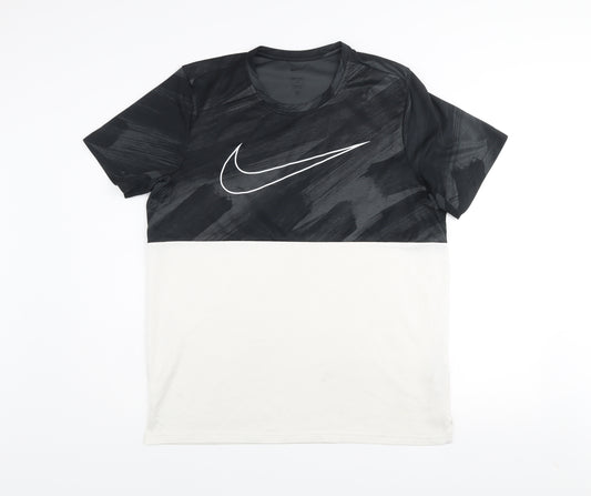 Nike Men's Black White Dri-Fit Colourblock T-Shirt Size L