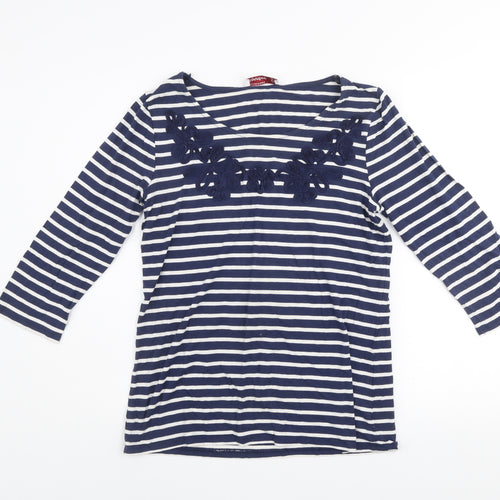 Dunnes Stores Signature Women's Navy Striped 3/4 Sleeve Top Size 14