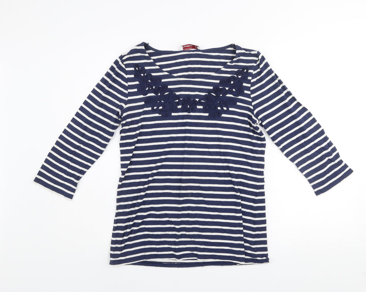 Dunnes Stores Signature Women's Navy Striped 3/4 Sleeve Top Size 14