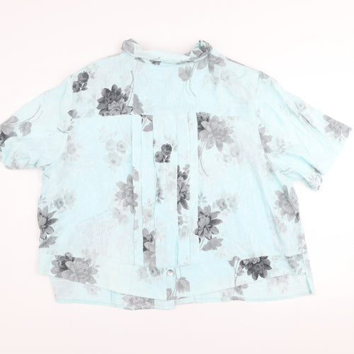 Dressbarn Women Blue Floral Rayon Short Sleeve Button-Up Top Size 24