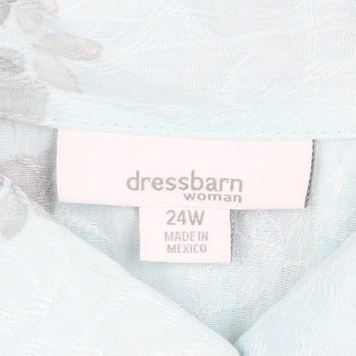 Dressbarn Women Blue Floral Rayon Short Sleeve Button-Up Top Size 24