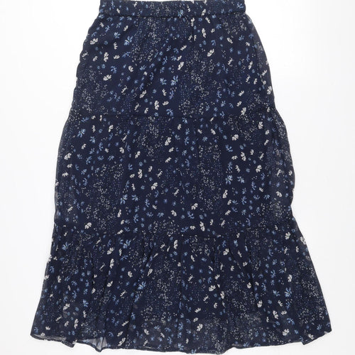 ONLY Women Navy Blue Floral Midi A-Line Skirt Size 10 Polyester
