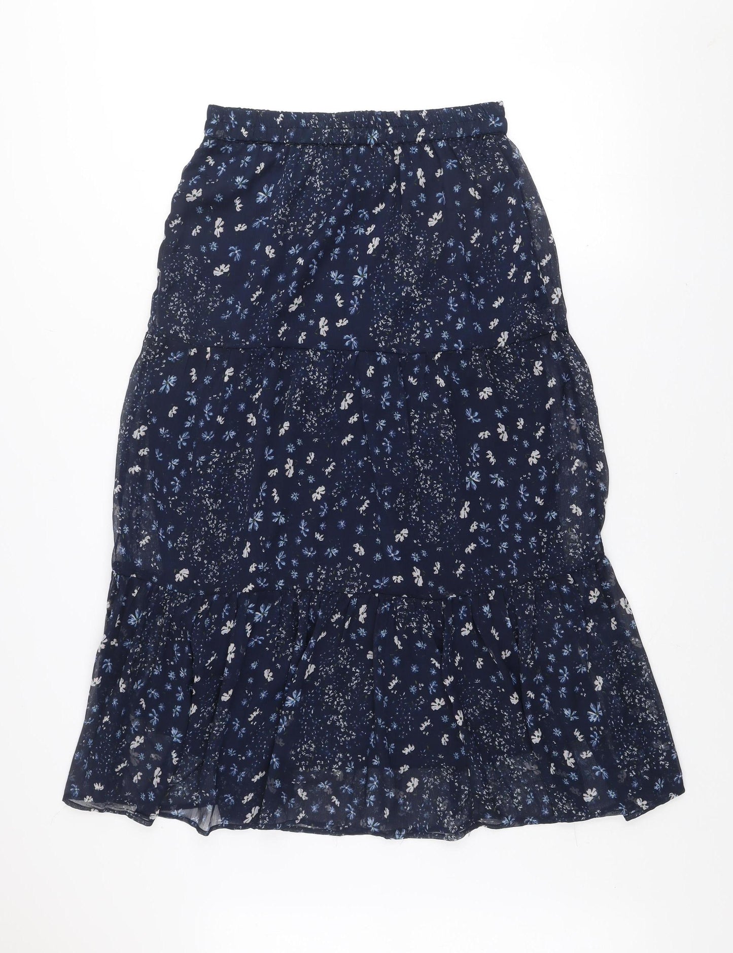 ONLY Women Navy Blue Floral Midi A-Line Skirt Size 10 Polyester