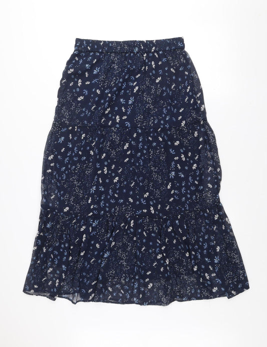 ONLY Women Navy Blue Floral Midi A-Line Skirt Size 10 Polyester