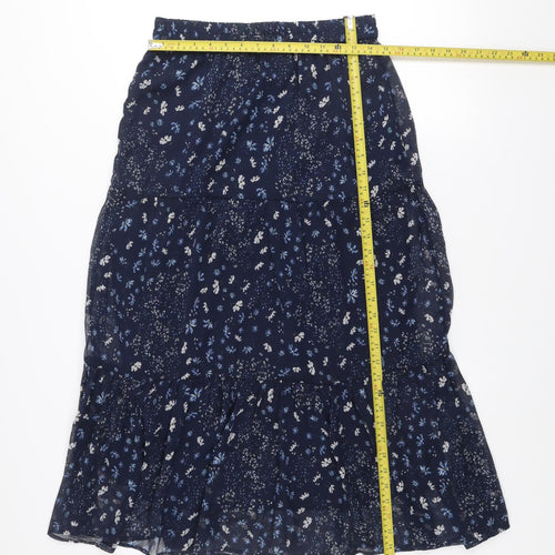 ONLY Women Navy Blue Floral Midi A-Line Skirt Size 10 Polyester