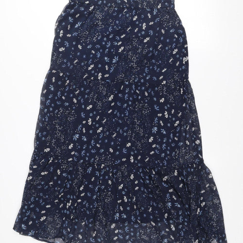 ONLY Women Navy Blue Floral Midi A-Line Skirt Size 10 Polyester