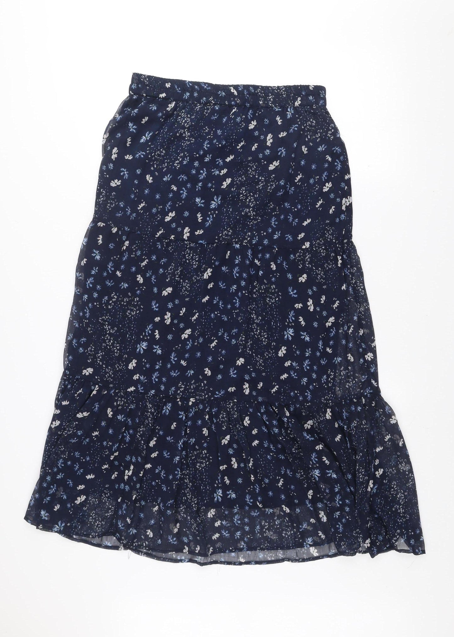 ONLY Women Navy Blue Floral Midi A-Line Skirt Size 10 Polyester