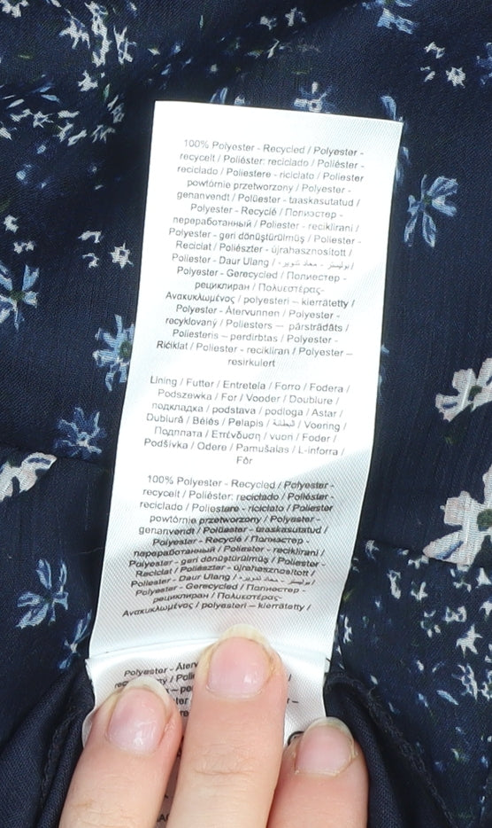 ONLY Women Navy Blue Floral Midi A-Line Skirt Size 10 Polyester