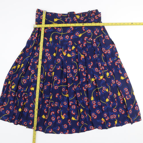 Savida Womens Blue Floral Pleated Knee Length Skirt Size 12