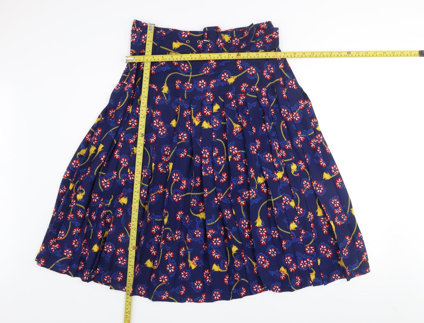 Savida Womens Blue Floral Pleated Knee Length Skirt Size 12