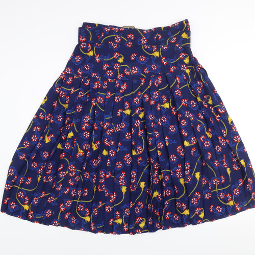 Savida Womens Blue Floral Pleated Knee Length Skirt Size 12