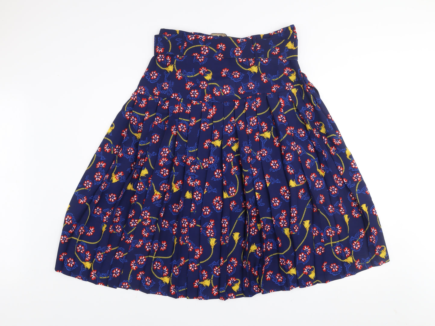 Savida Womens Blue Floral Pleated Knee Length Skirt Size 12