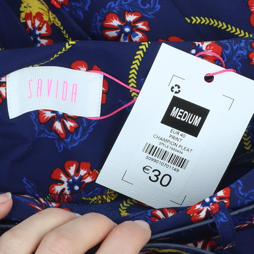 Savida Womens Blue Floral Pleated Knee Length Skirt Size 12