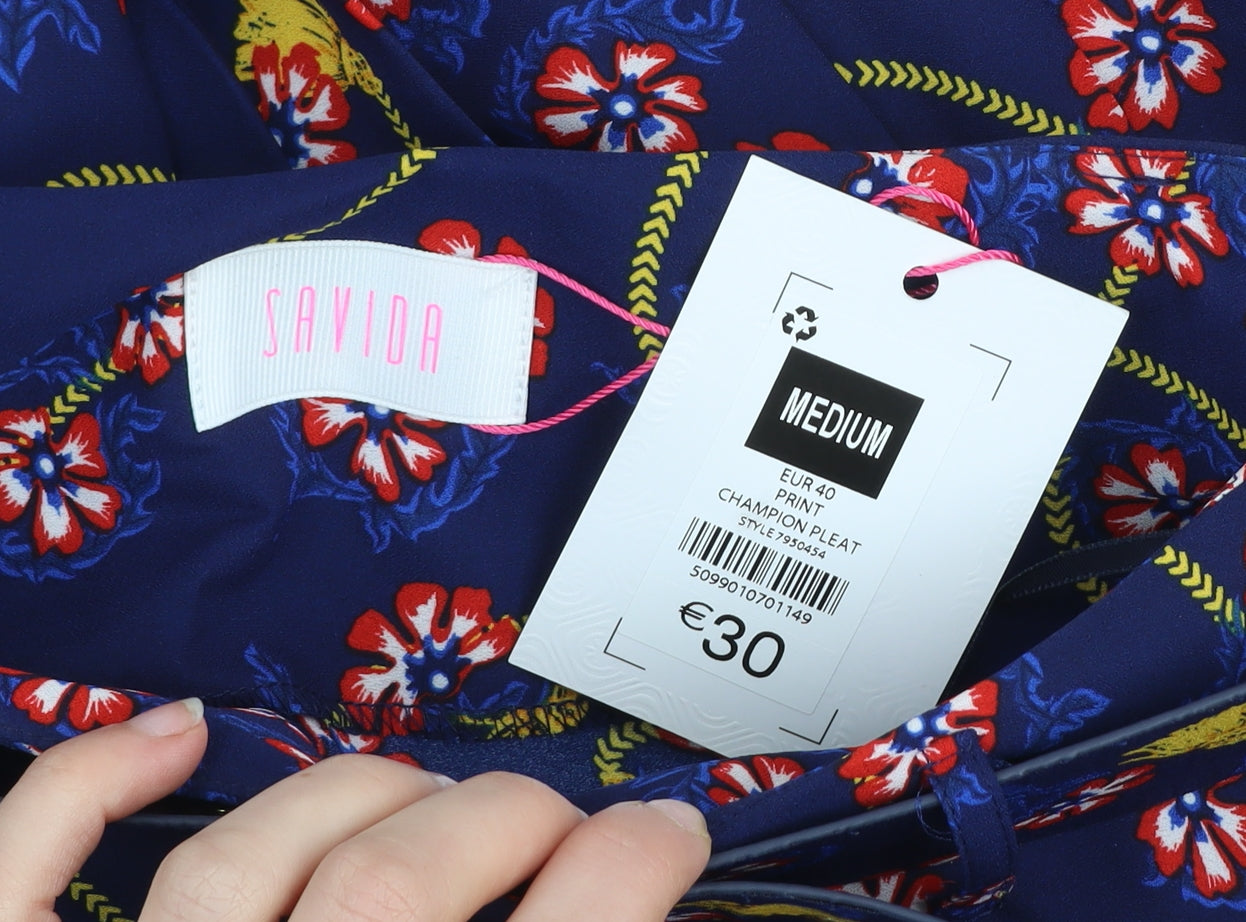 Savida Womens Blue Floral Pleated Knee Length Skirt Size 12