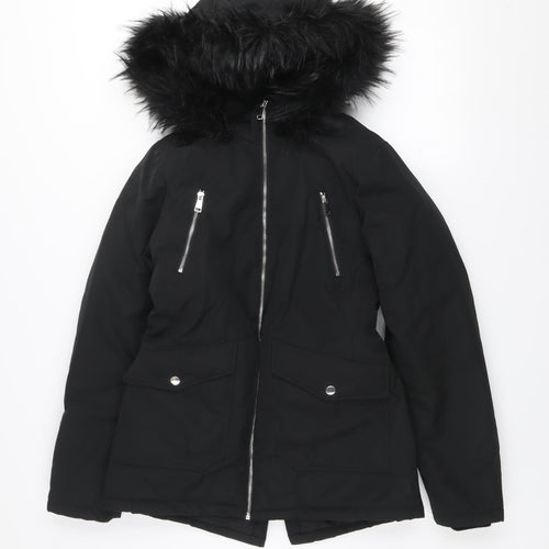 Primark Womens Black Fur Trim Hooded Parka Jacket 2XS