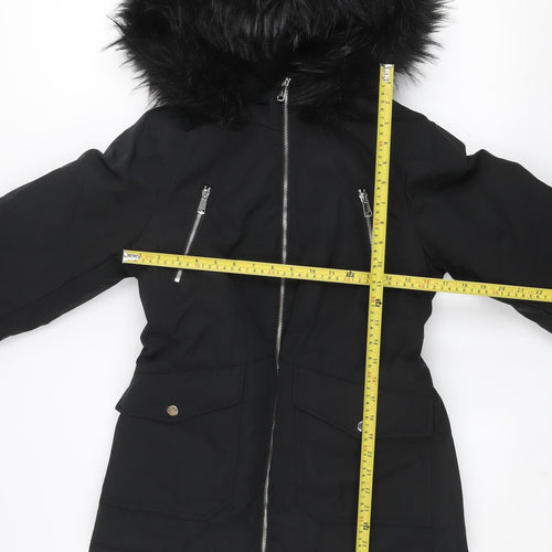 Primark Womens Black Fur Trim Hooded Parka Jacket 2XS