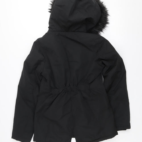 Primark Womens Black Fur Trim Hooded Parka Jacket 2XS