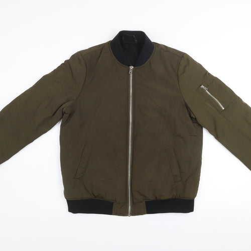 Dunnes Women’s Green Bomber Jacket Size 10 Regular Fit Zip Pockets
