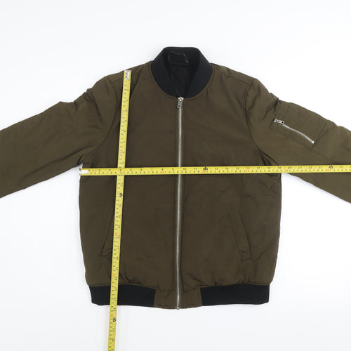 Dunnes Women’s Green Bomber Jacket Size 10 Regular Fit Zip Pockets