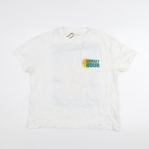 Pull&Bear Women’s White Sunset Hour Graphic T-Shirt Size S