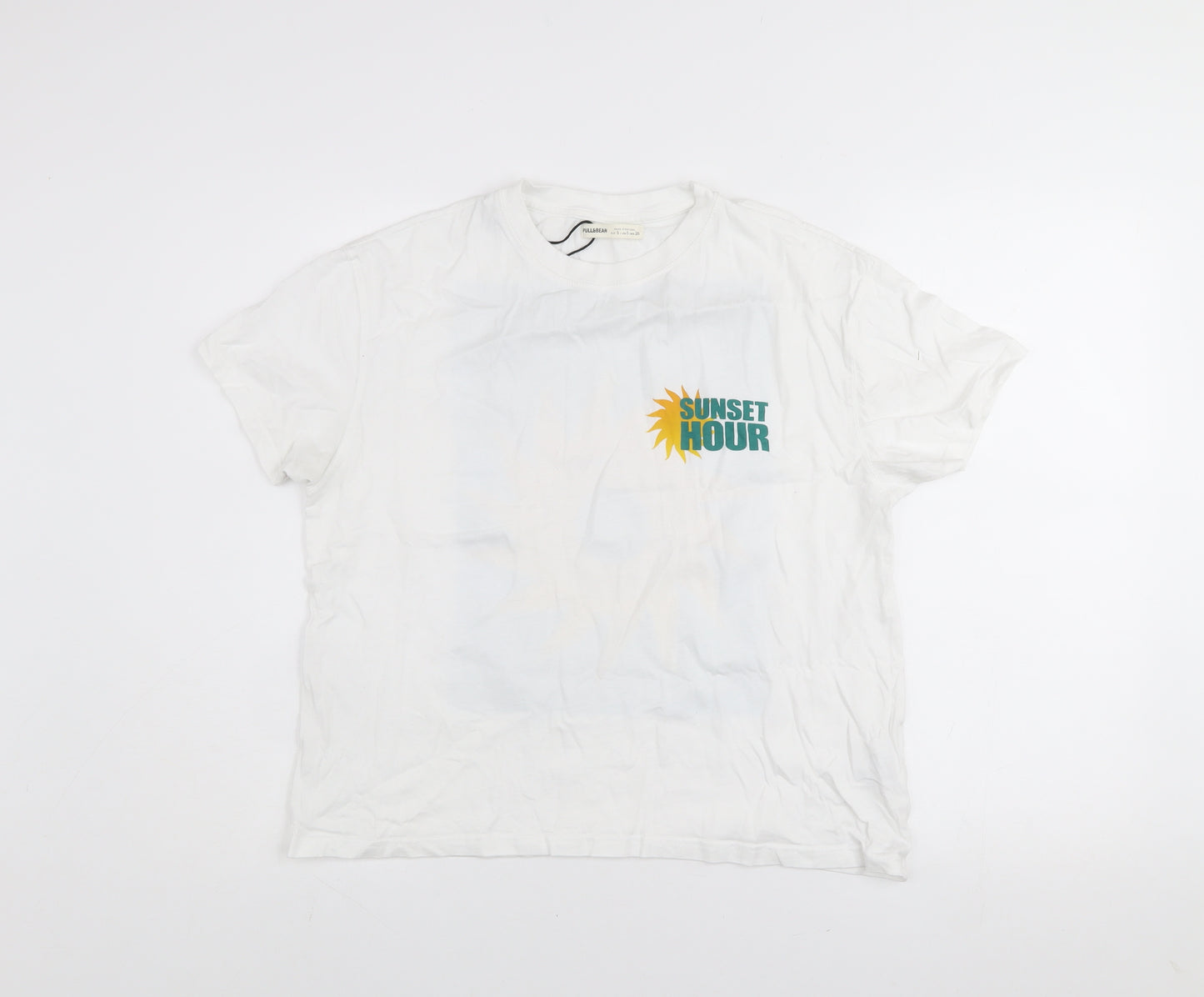 Pull&Bear Women’s White Sunset Hour Graphic T-Shirt Size S