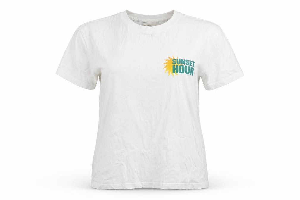 Pull&Bear Women’s White Sunset Hour Graphic T-Shirt Size S