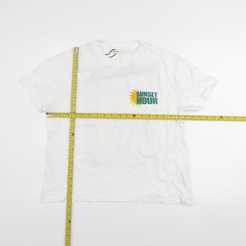 Pull&Bear Women’s White Sunset Hour Graphic T-Shirt Size S