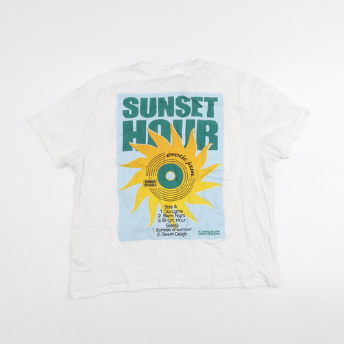 Pull&Bear Women’s White Sunset Hour Graphic T-Shirt Size S