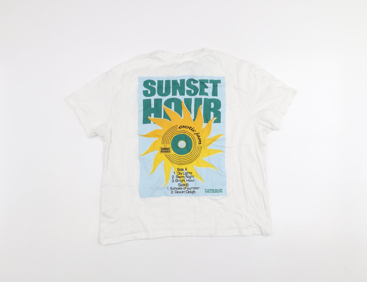 Pull&Bear Women’s White Sunset Hour Graphic T-Shirt Size S