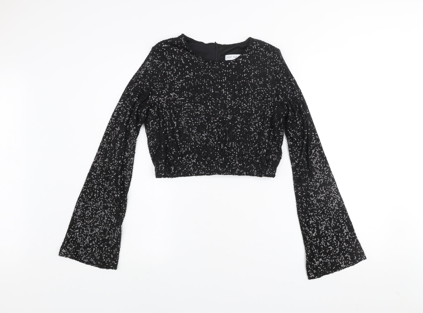 Eight Paris Women's Black Sequin Cropped Blouse Long Sleeve Size M