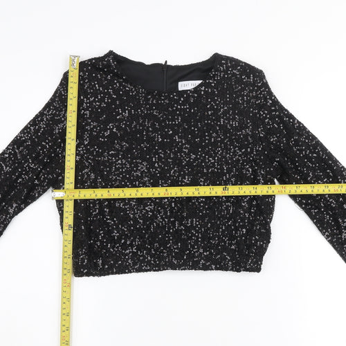 Eight Paris Women's Black Sequin Cropped Blouse Long Sleeve Size M