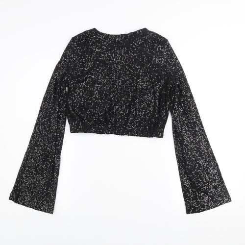 Eight Paris Women's Black Sequin Cropped Blouse Long Sleeve Size M