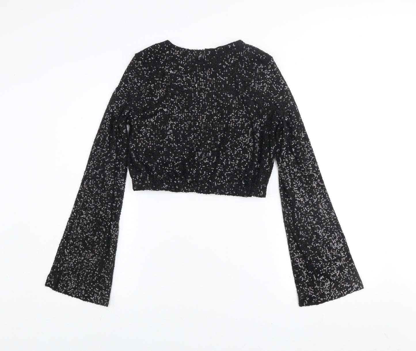 Eight Paris Women's Black Sequin Cropped Blouse Long Sleeve Size M