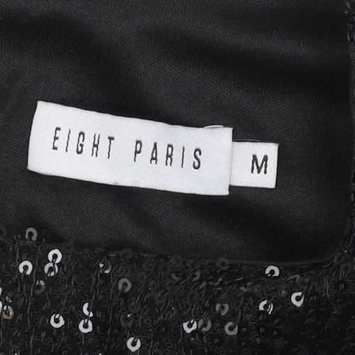 Eight Paris Women's Black Sequin Cropped Blouse Long Sleeve Size M