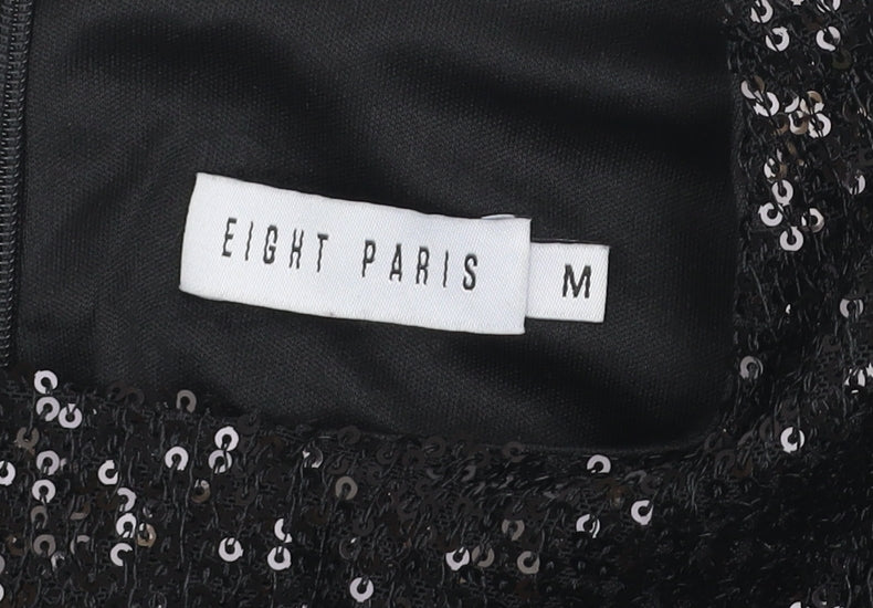 Eight Paris Women's Black Sequin Cropped Blouse Long Sleeve Size M