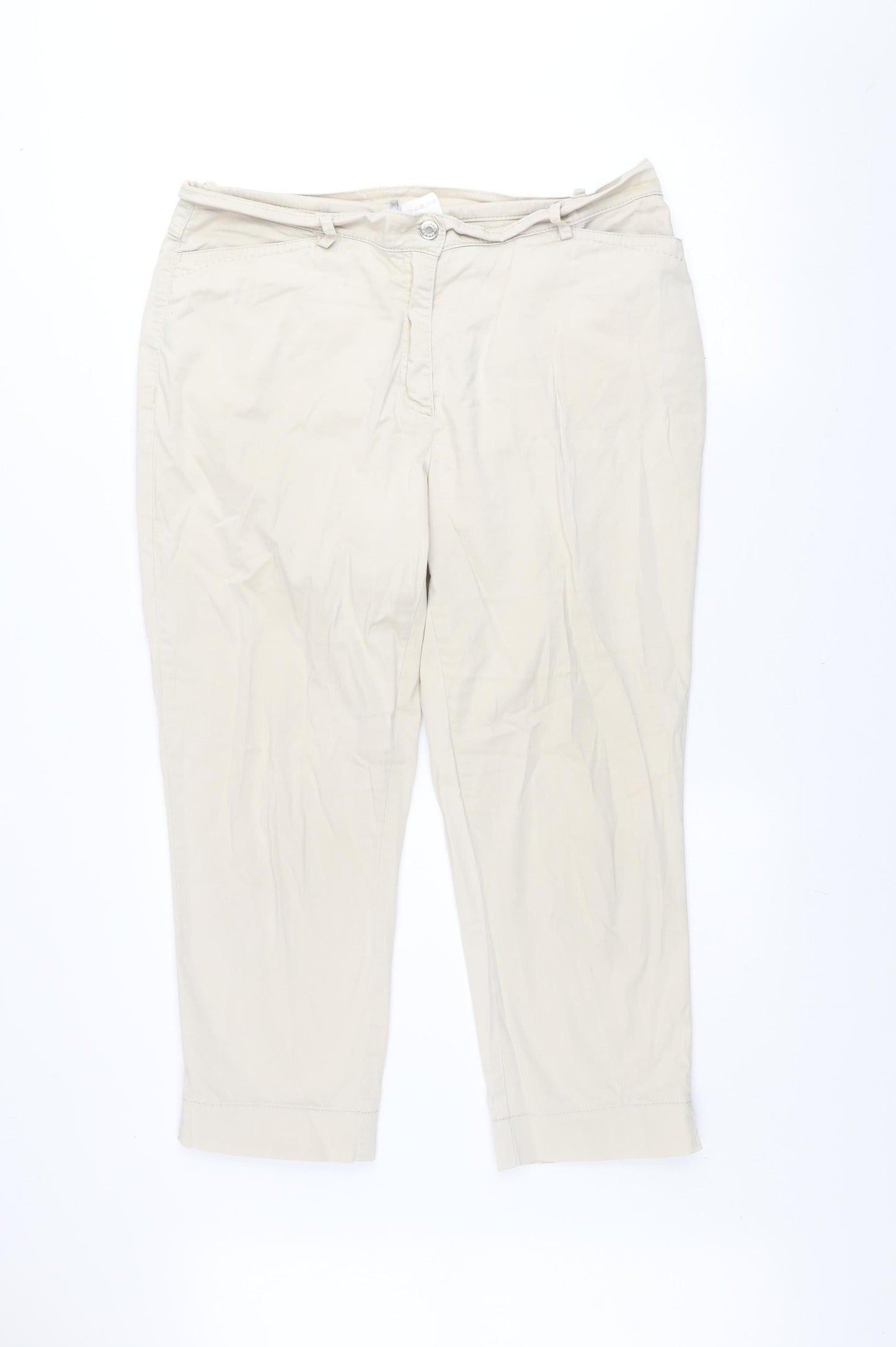 Gelco Women’s Beige Cotton Blend Cropped Trousers Size 18