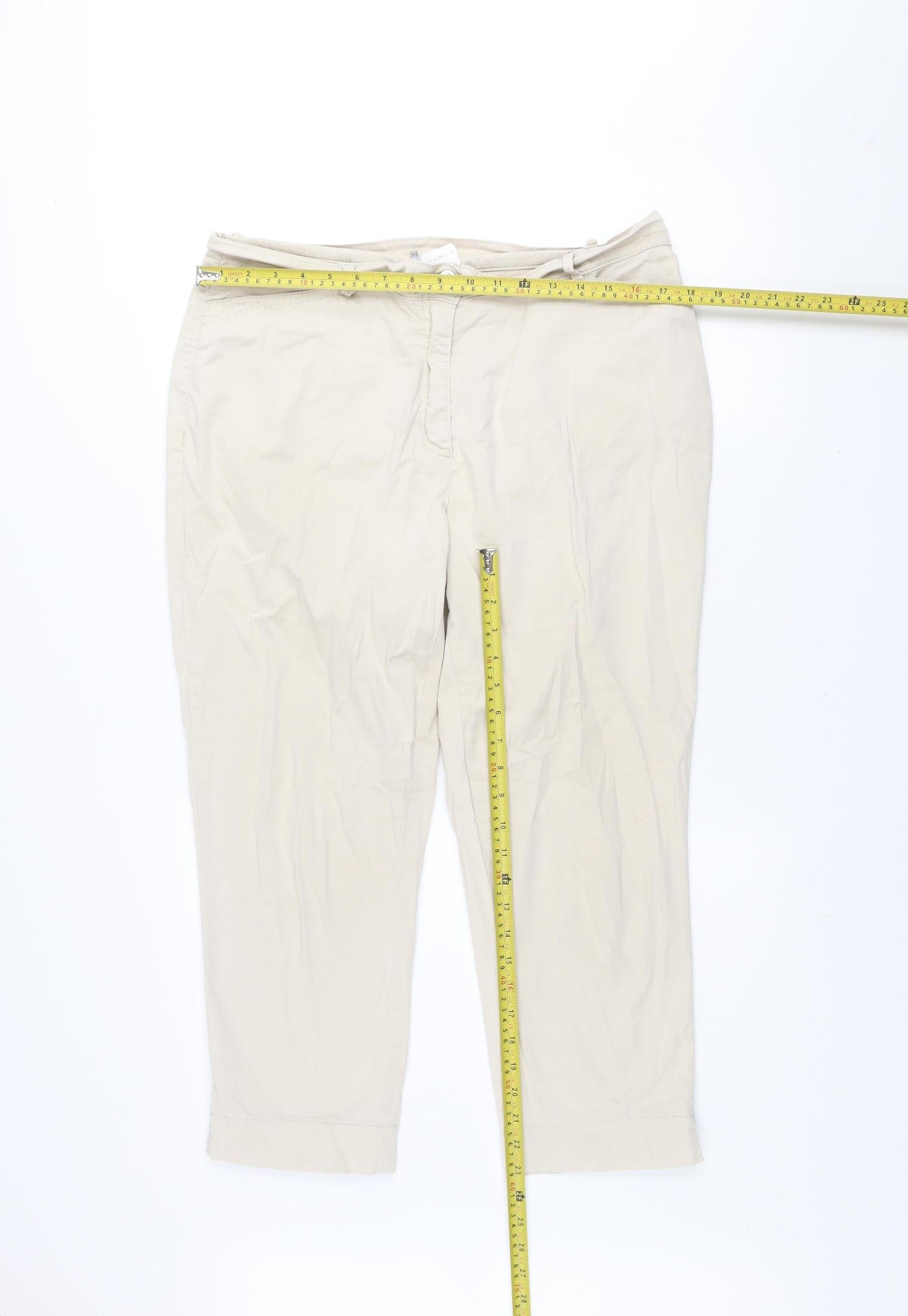 Gelco Women’s Beige Cotton Blend Cropped Trousers Size 18