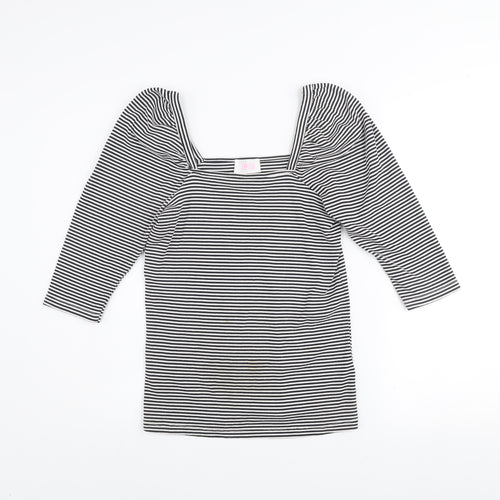 Savida Women’s Blue Striped Puff Sleeve Square Neck Top Size 14