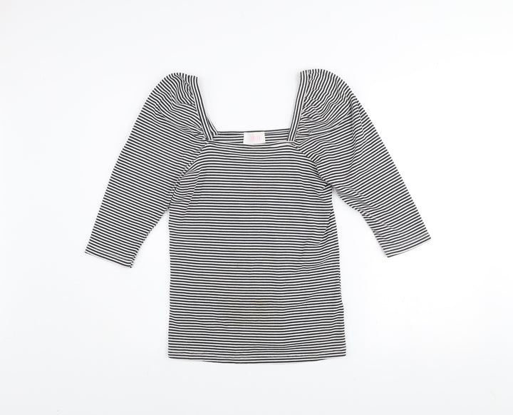 Savida Women’s Blue Striped Puff Sleeve Square Neck Top Size 14