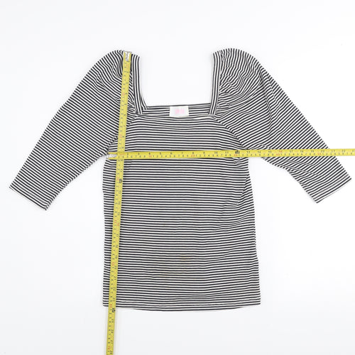 Savida Women’s Blue Striped Puff Sleeve Square Neck Top Size 14