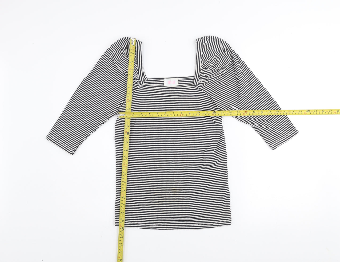 Savida Women’s Blue Striped Puff Sleeve Square Neck Top Size 14