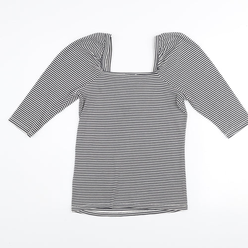 Savida Women’s Blue Striped Puff Sleeve Square Neck Top Size 14