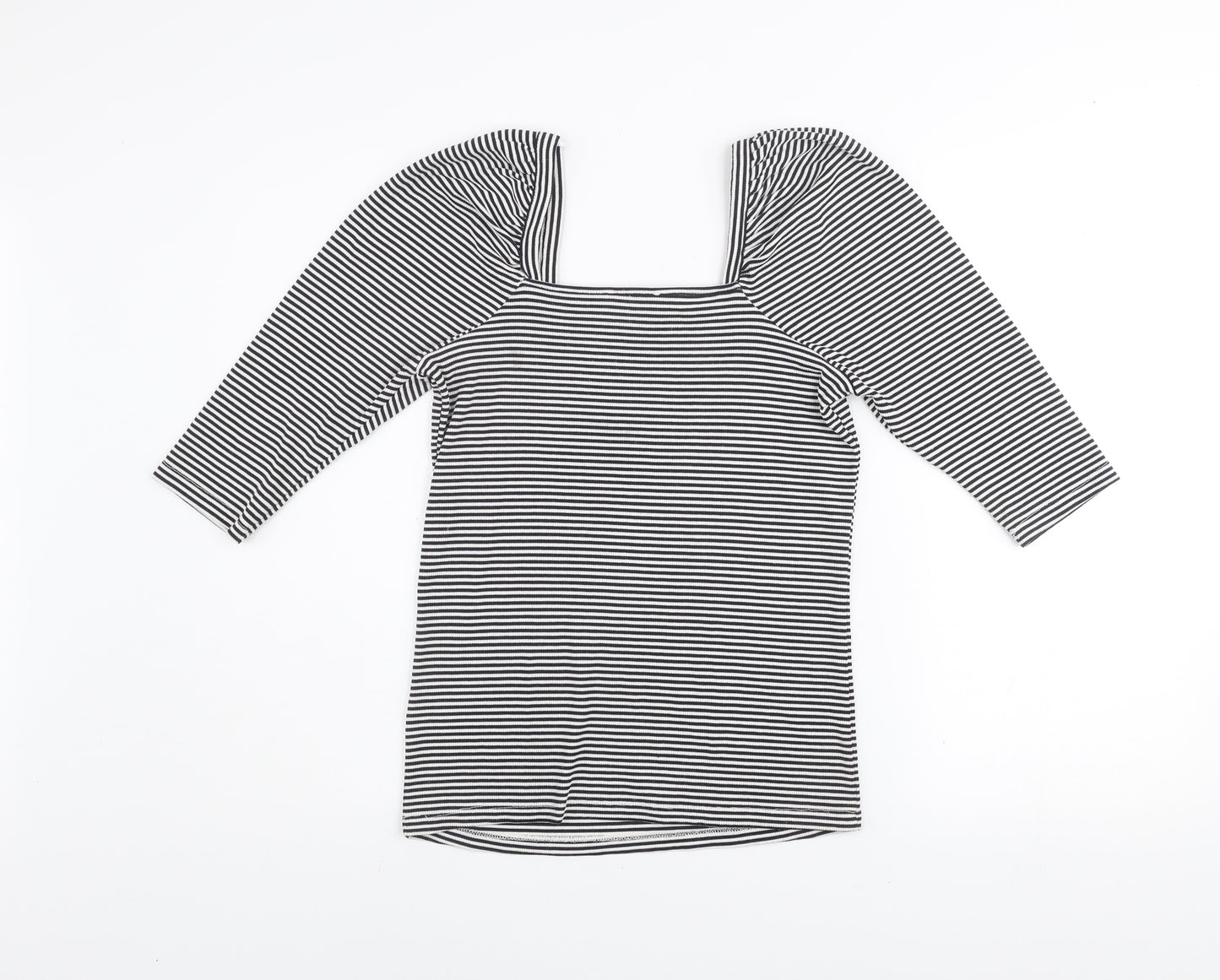 Savida Women’s Blue Striped Puff Sleeve Square Neck Top Size 14