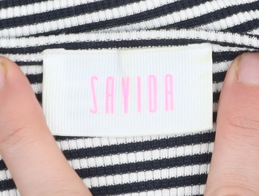Savida Women’s Blue Striped Puff Sleeve Square Neck Top Size 14