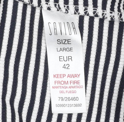 Savida Women’s Blue Striped Puff Sleeve Square Neck Top Size 14