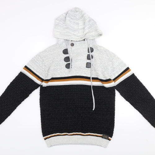 Club JU Men's Black Striped Knit Pullover Hoodie Size S