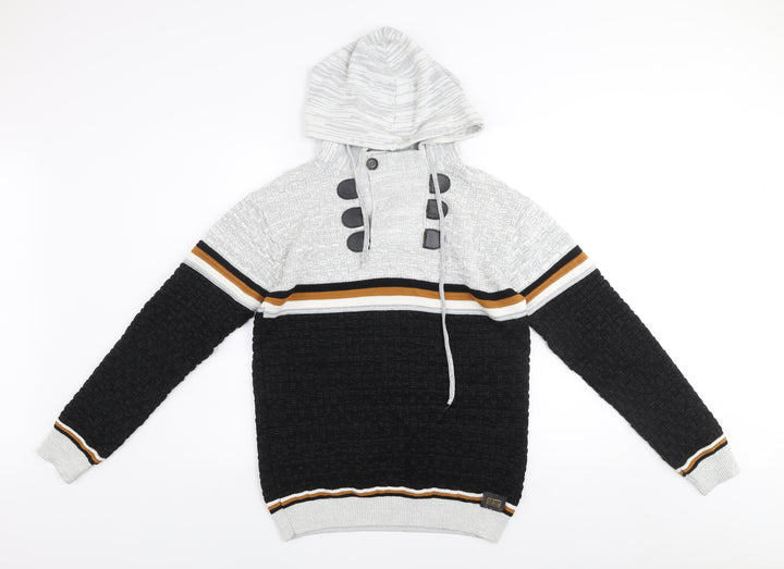 Club JU Men's Black Striped Knit Pullover Hoodie Size S